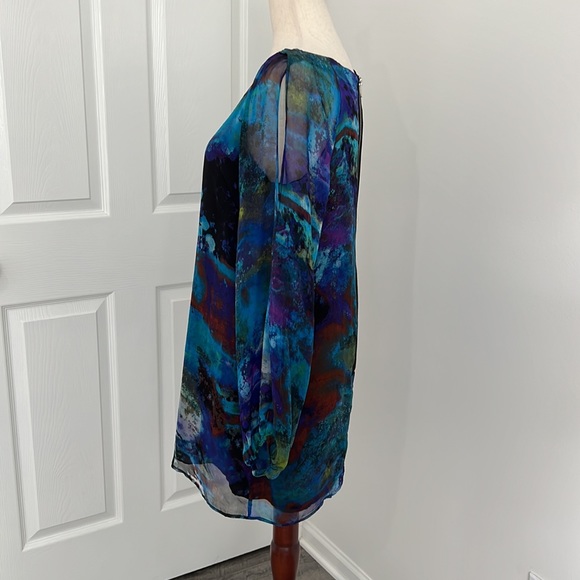 Cache 100% silk cocktail sheath mini dress Sz 4 blue, black, green - Picture 5 of 11